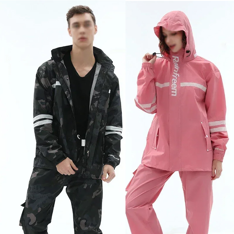 Cycling Rain Jacket Commute - مجموعة معطف واق من المطر عاكس